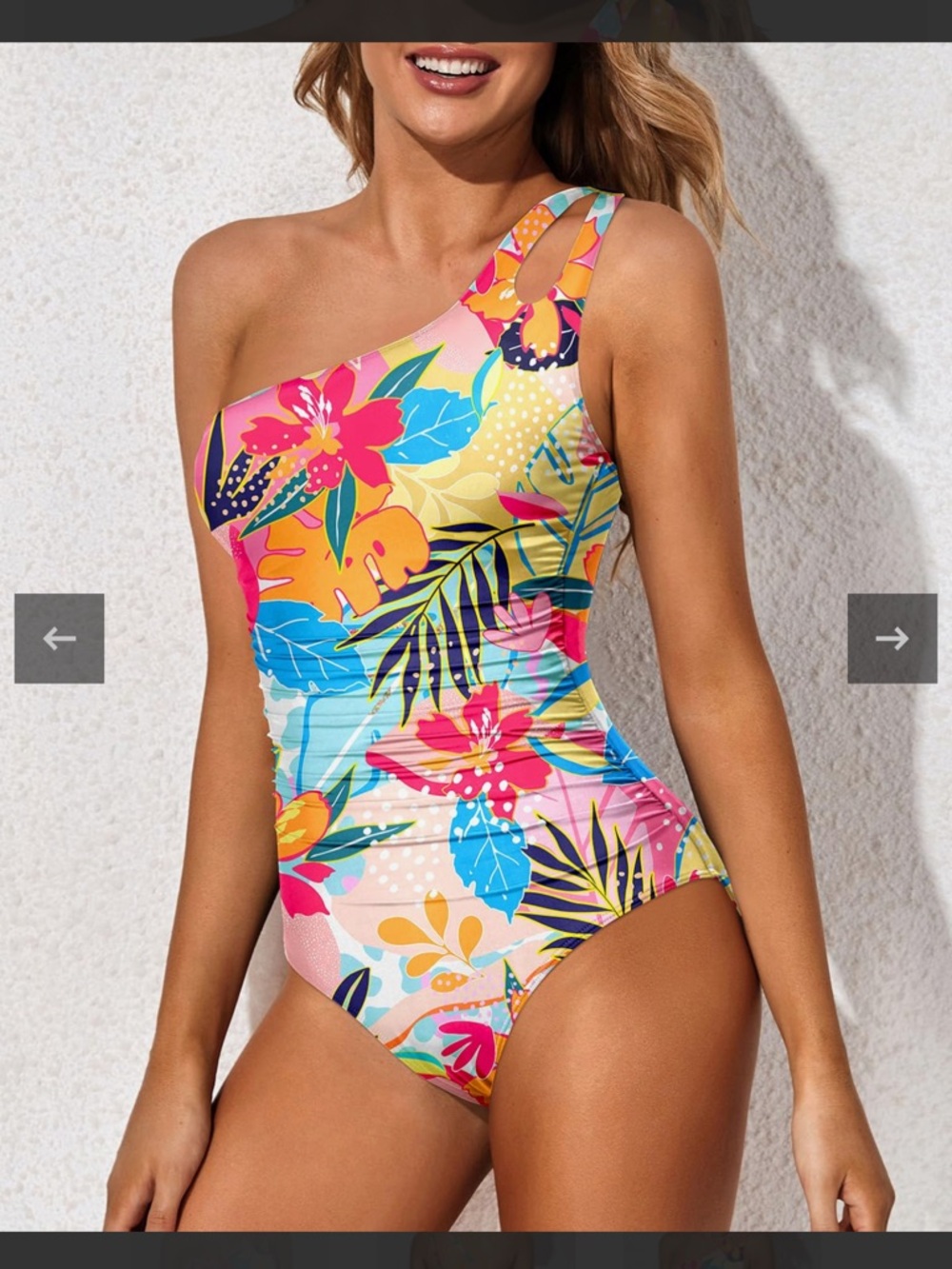 Emoswim Floral One-Shoulder Swim Suit - Pink Multicolor